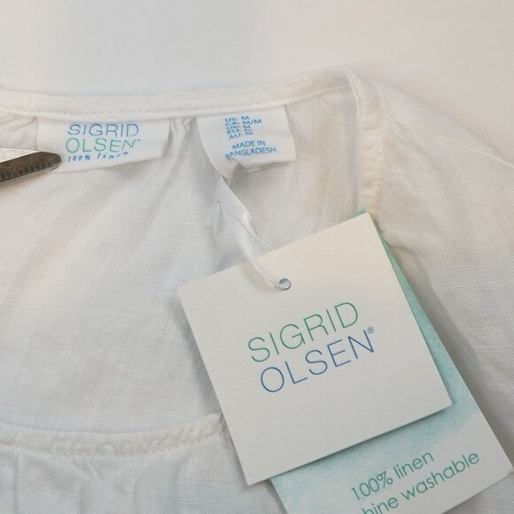 Sigrid Olsen Sleeveless Blouse Shell Buttons White 100% Linen - Size Medium - Picture 4 of 5